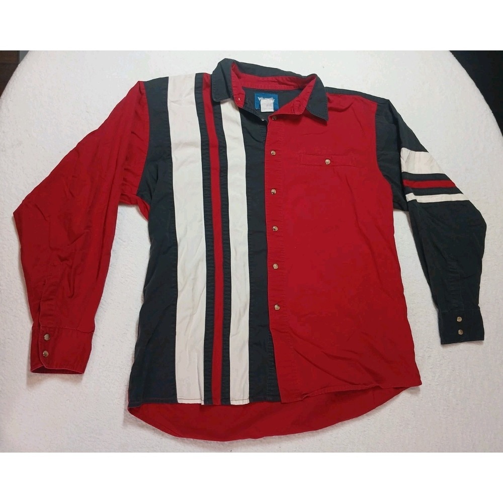 Vintage WRANGLER Western Wear Snap Front 100% Cotton Shirt L Red/White/Black